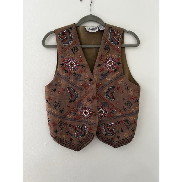 Garbo Jackets & Blazers - Vintage Garbo Petite Woven Embroidered Boho Western Jute Hemp Vest Hippie PM